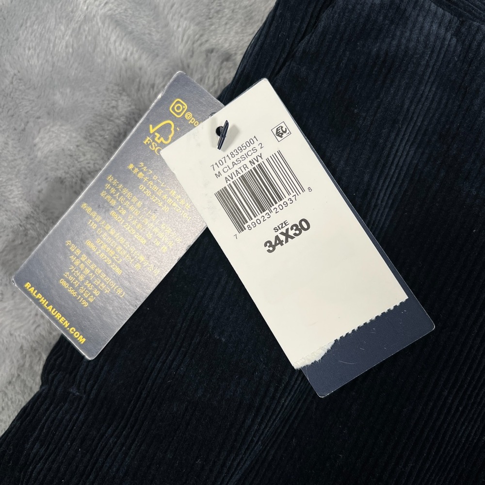 Polo Ralph Lauren Corduroy Pants Mens 34x30 New Navy Blue Chino Straight Stretch - Picture 5 of 14